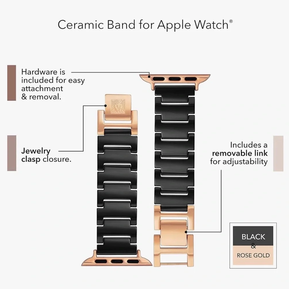 Anne Klein Ceramic Link Fashion Bracelet for Apple Watch, Secure, Adjustable